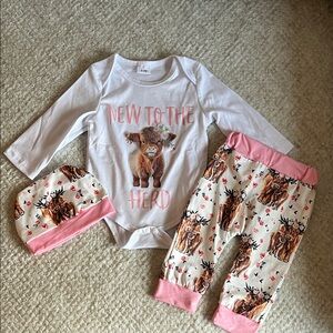 New to the Herd Baby Outfit Set - Pink & White